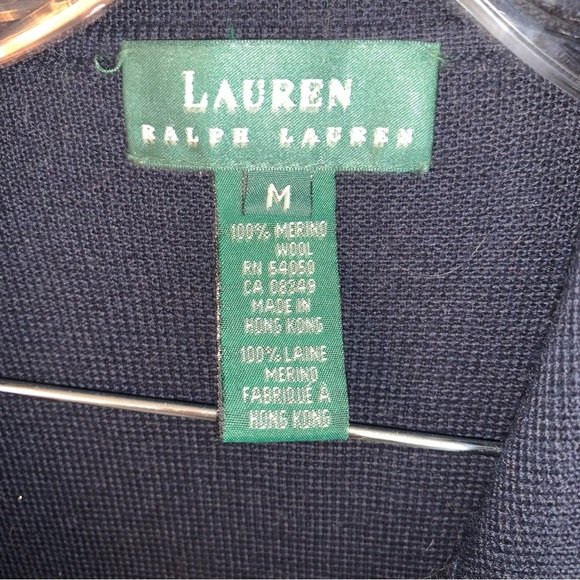 Lauren Ralph Lauren Navy Merino Wool Knit Double-Breasted Cardigan Blazer M - Picture 3 of 7